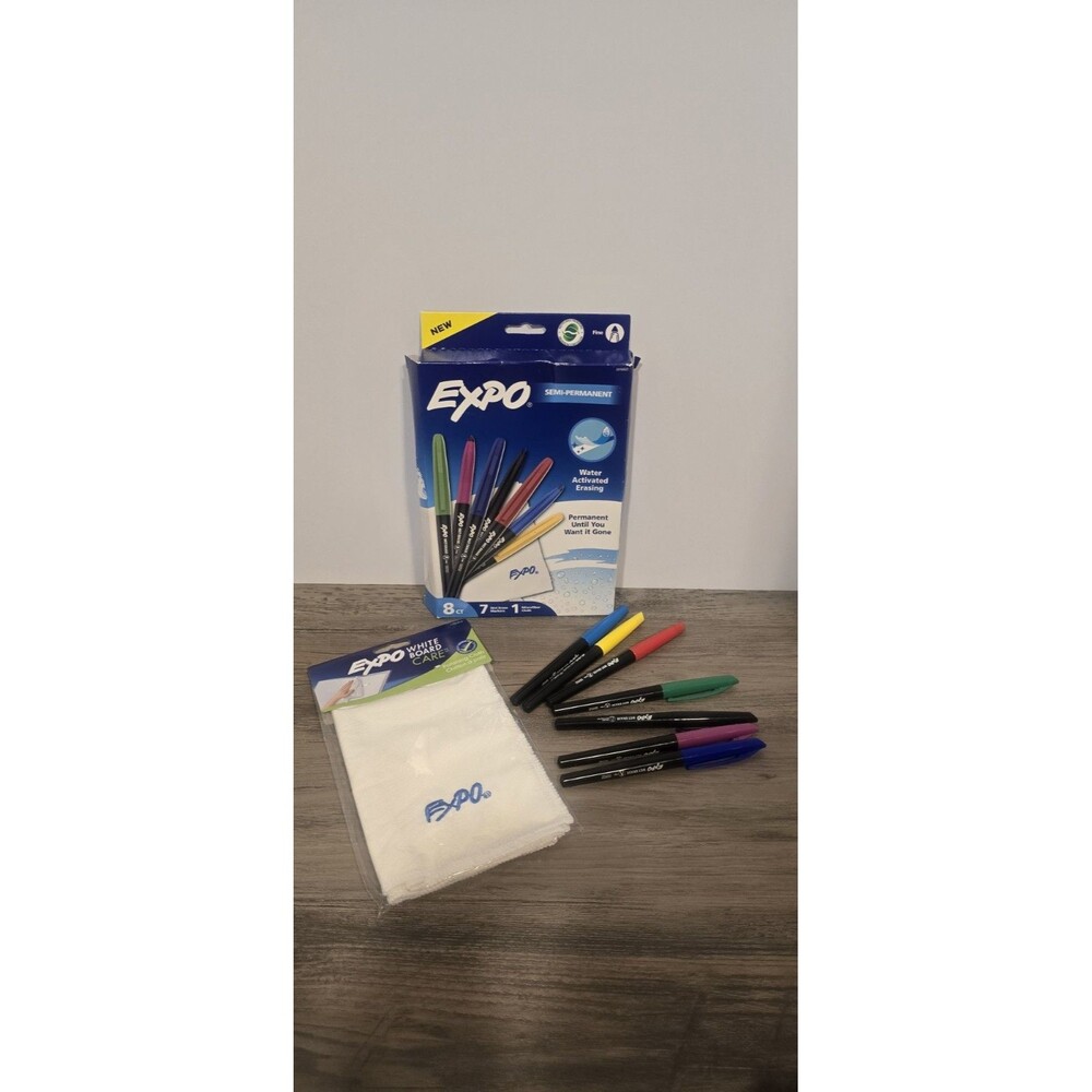 Expo Wet Erase Markers 7ct Semi-Permanent + Microfiber Cloth Water Activated
